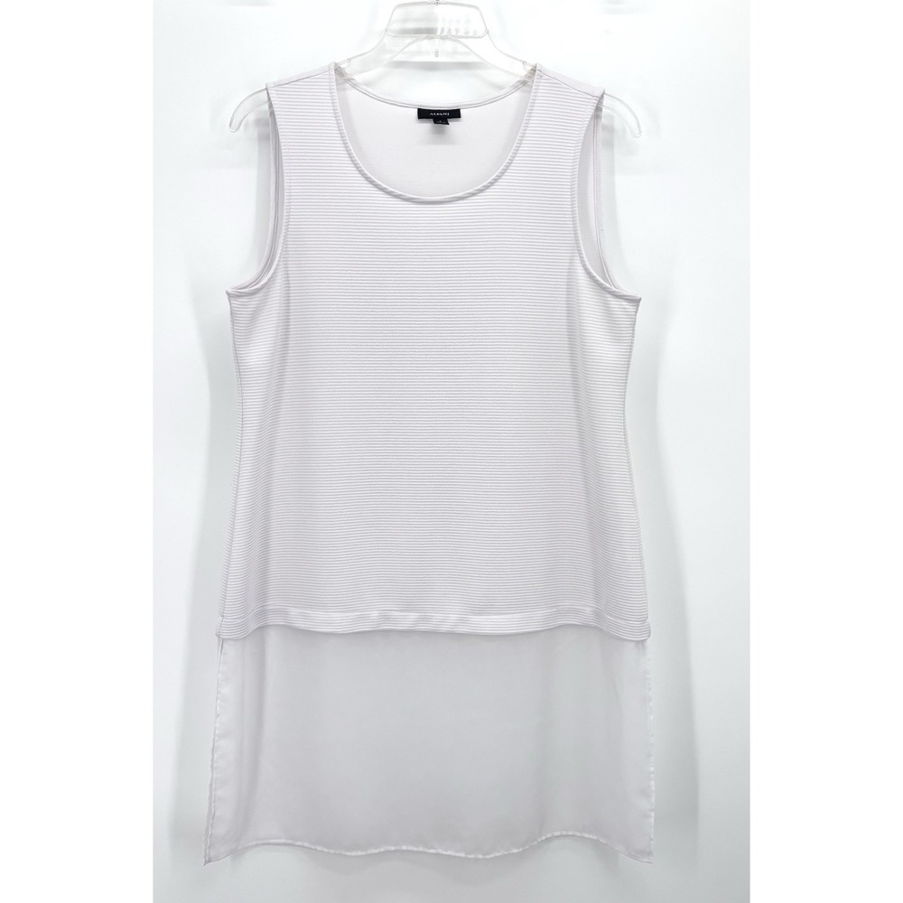 Alfani Tunic Top Size Large White Sleeveless Layered Ribbed Chiffon Hem